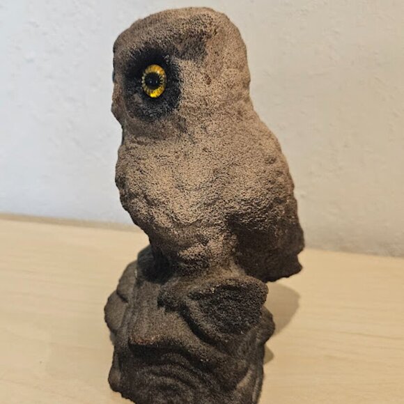 Vintage Owl Branch Figurine Mid Century Modern Tabletop Decor Small Yellow Eyes - Picture 2 of 6